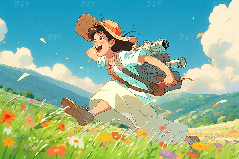 旅途中的风景山野旷野插画