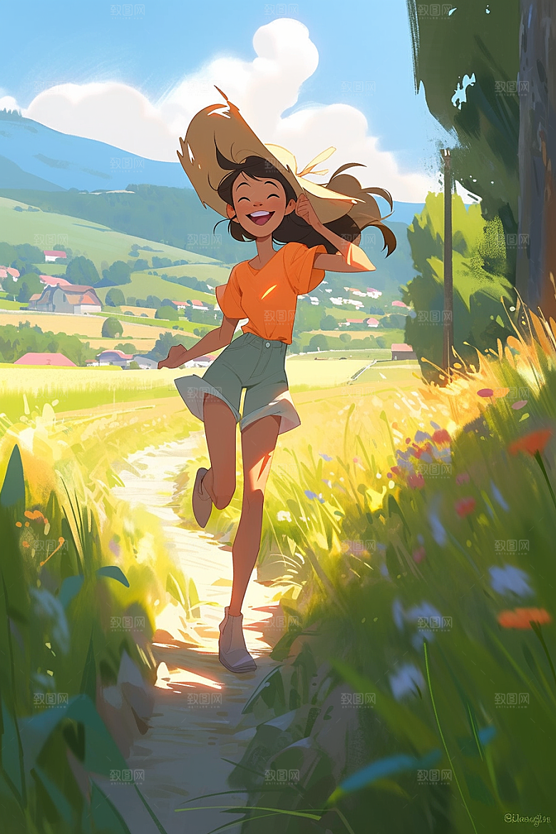 旅途中的风景旷野出游插画