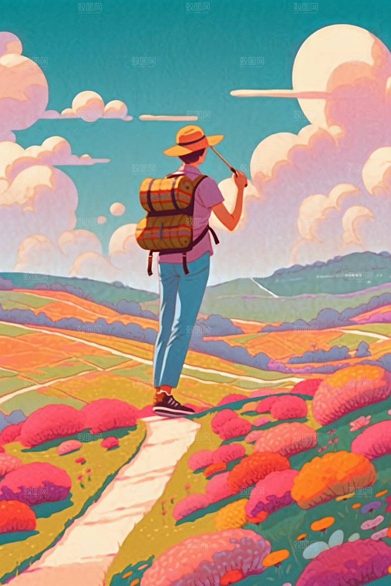 旅途中的风景旅行旷野插画