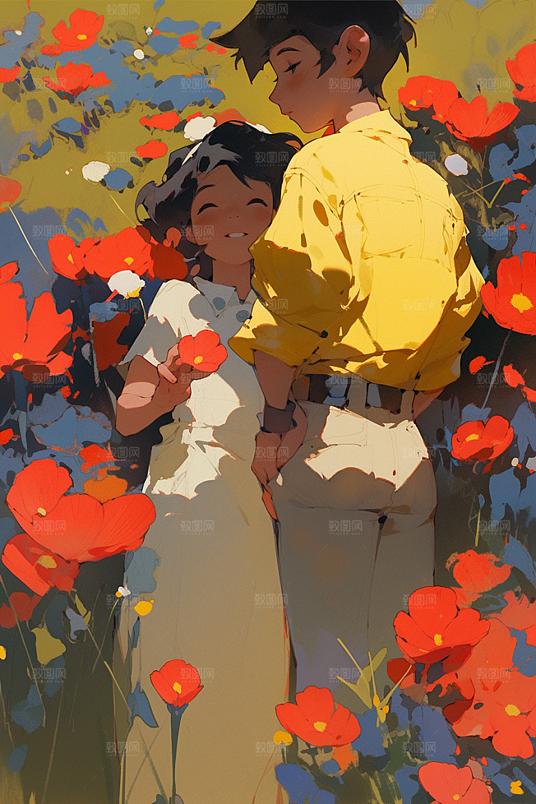 旅途中的风景自然花草插画