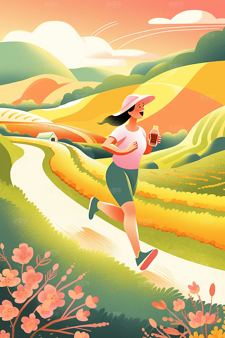 旅途中的风景自然草地插画