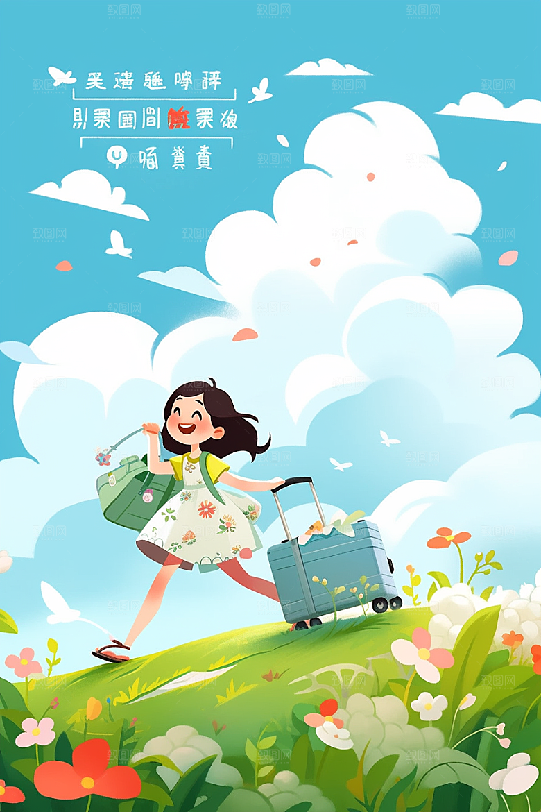 旅途中的风景自然出游插画