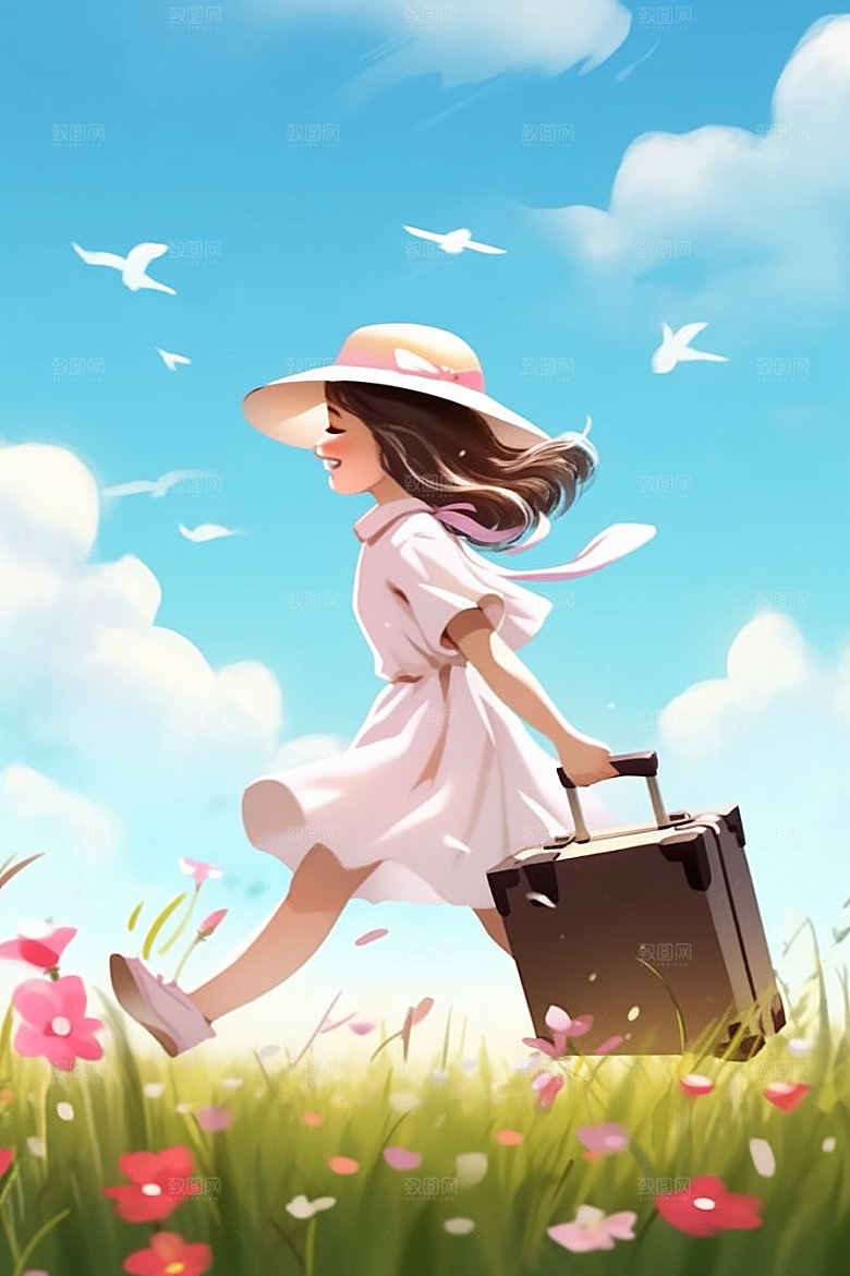 旅途中的风景手绘美景插画