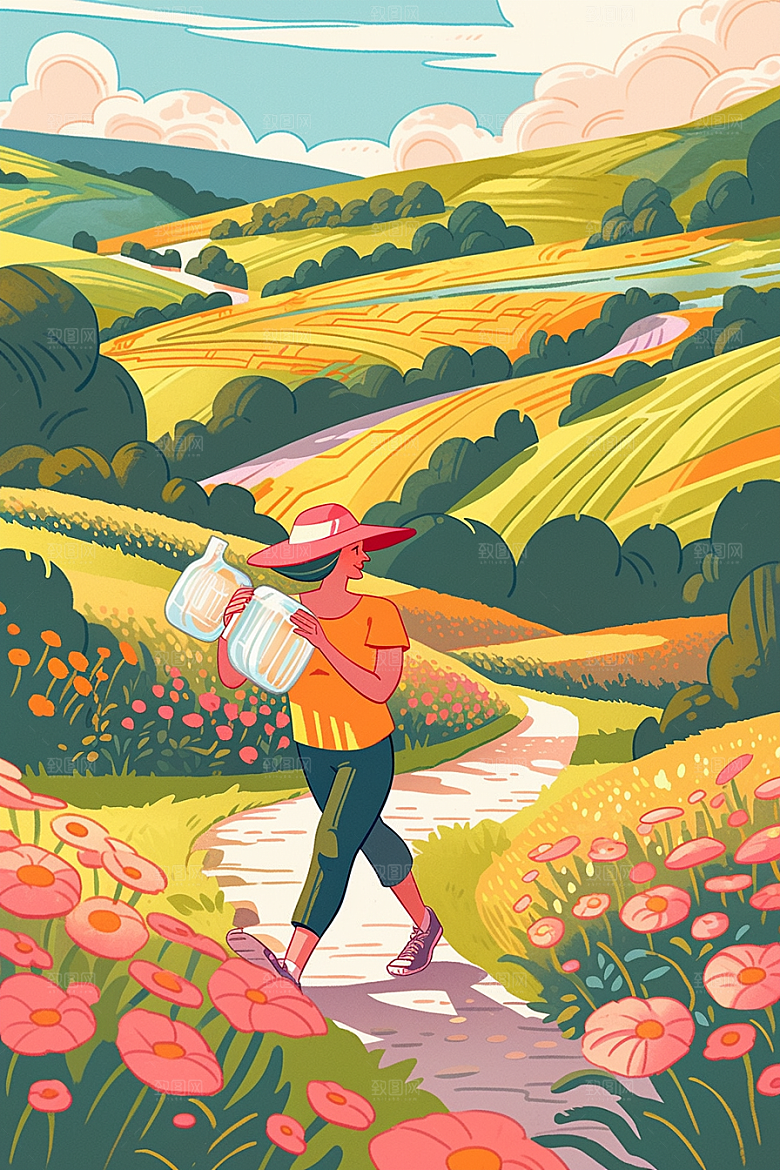 旅途中的风景山野自然插画