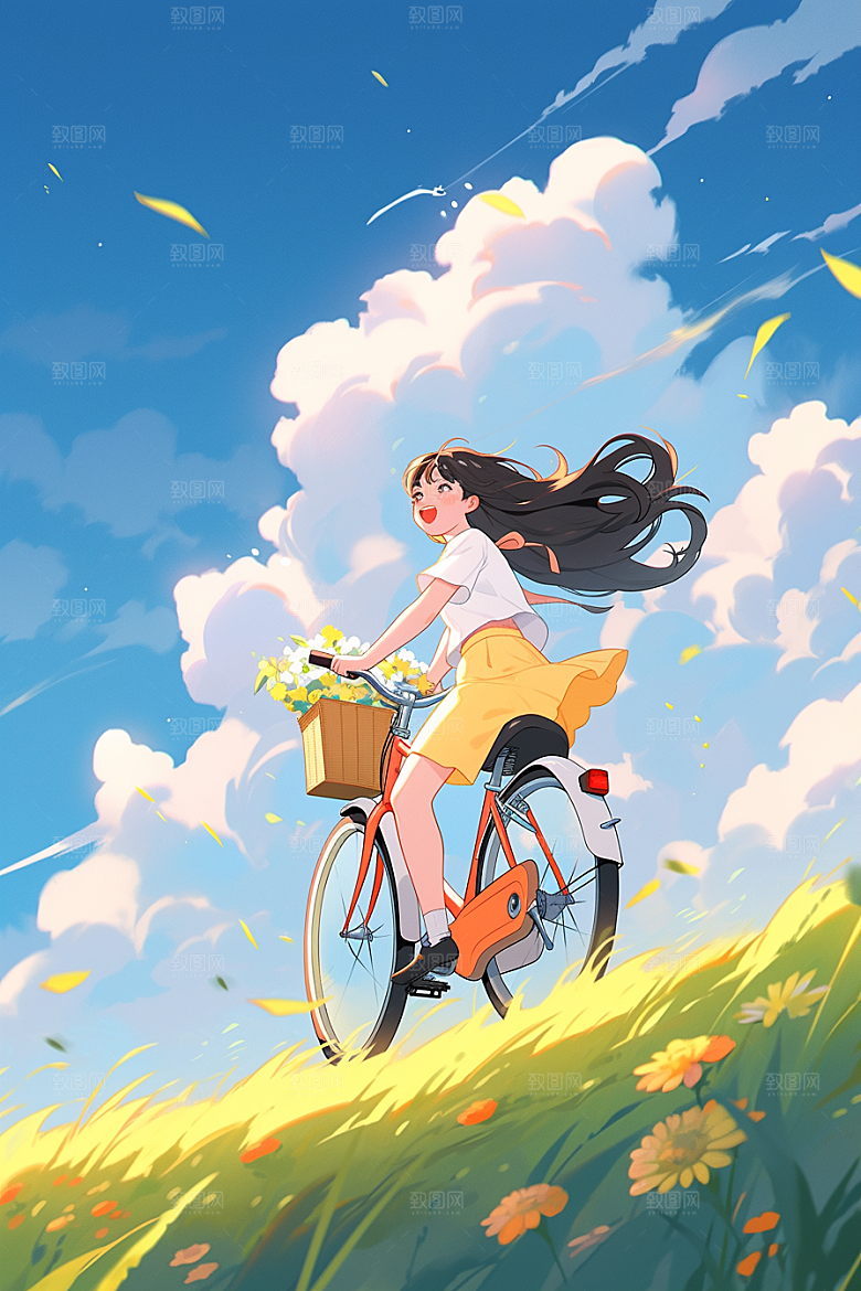 旅途中的风景花草山野插画