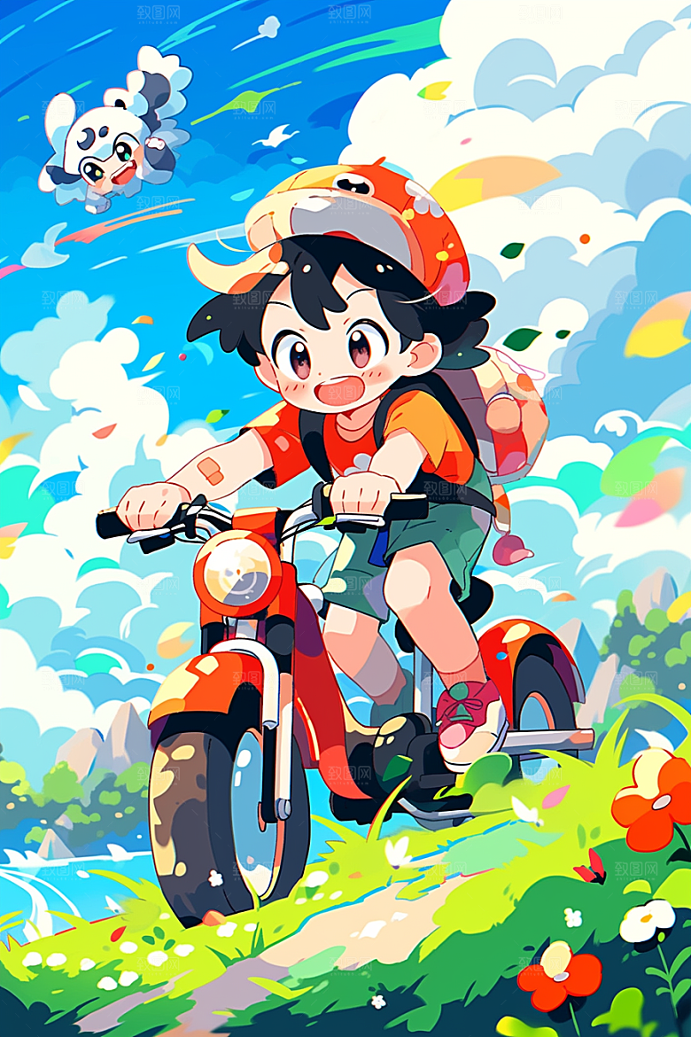 旅途中的风景出游旷野插画