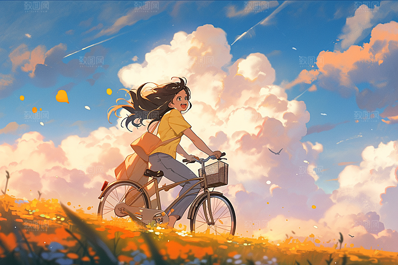 旅途中的风景花草出游插画
