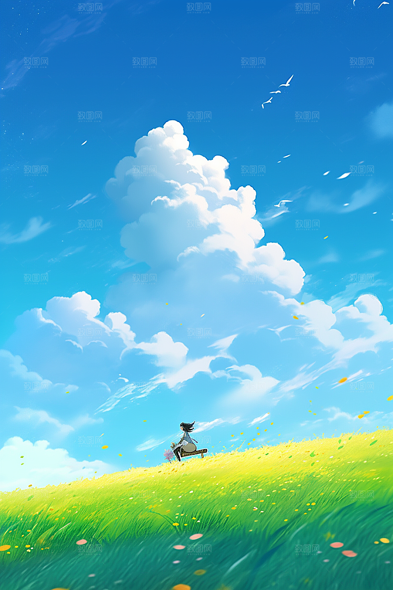 旅途中的风景晴朗旅游插画