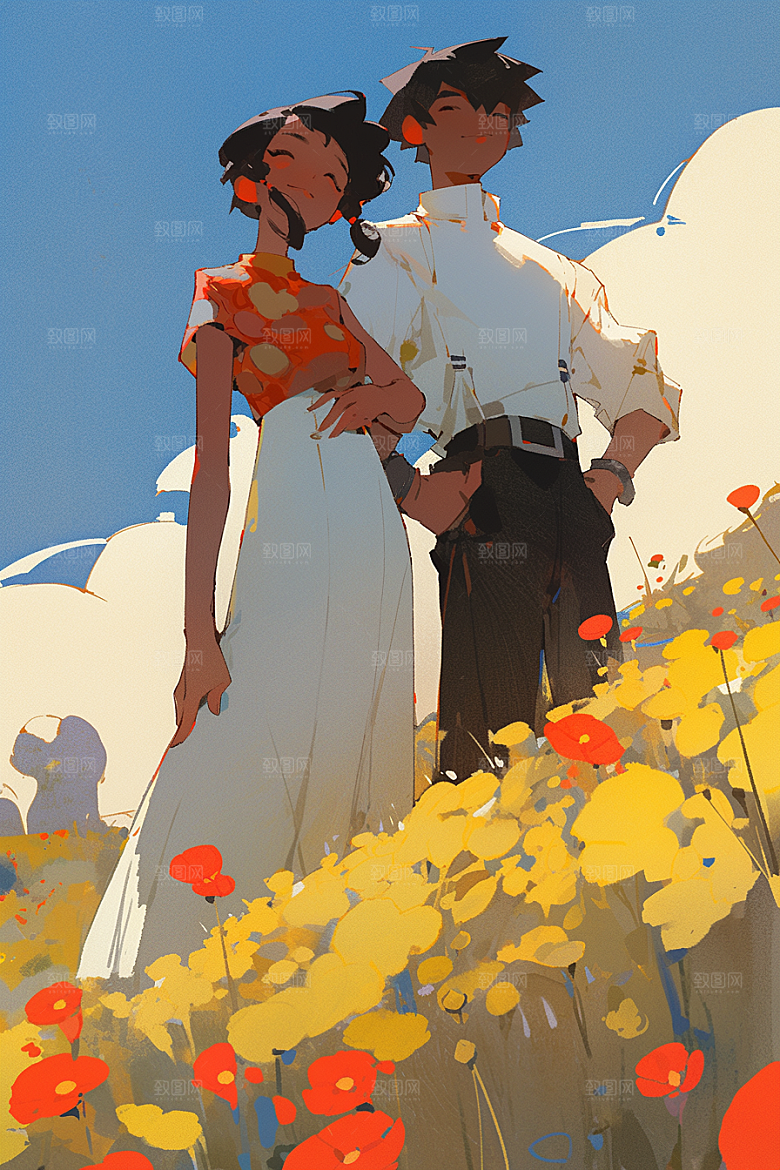旅途中的风景草地旅游插画