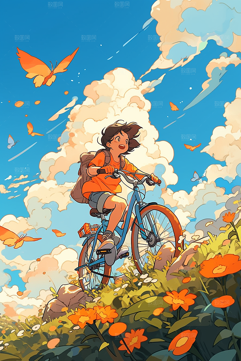 旅途中的风景晴朗户外插画