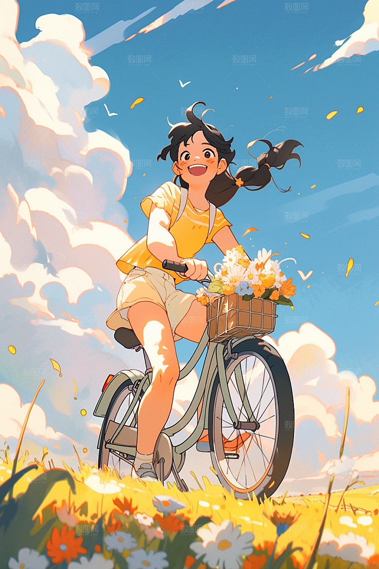 旅途中的风景花草出游插画