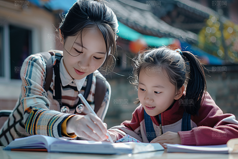 家教上课老师学生摄影图
