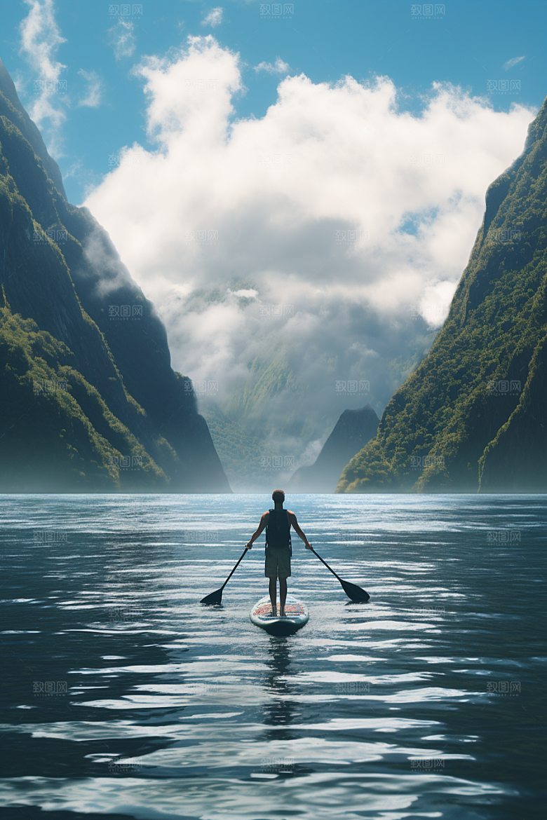 浆板运动湖泊河流健身摄影图
