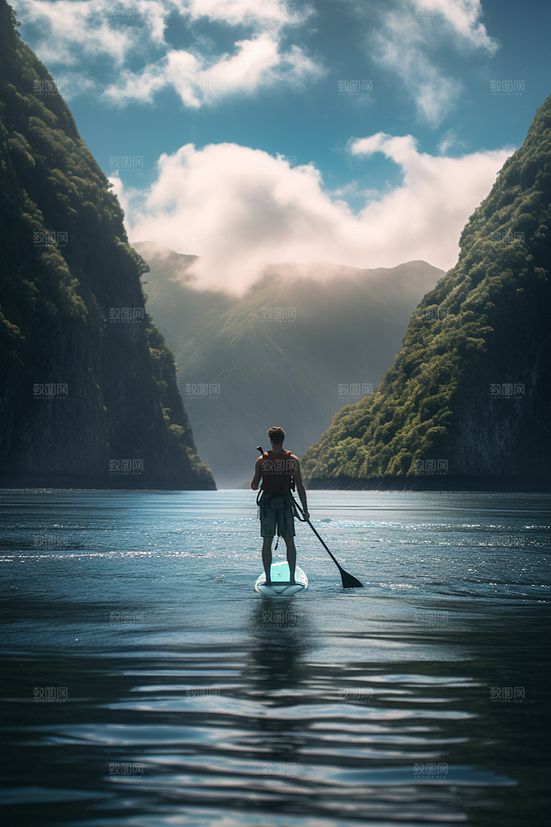 浆板运动划水湖泊河流摄影图