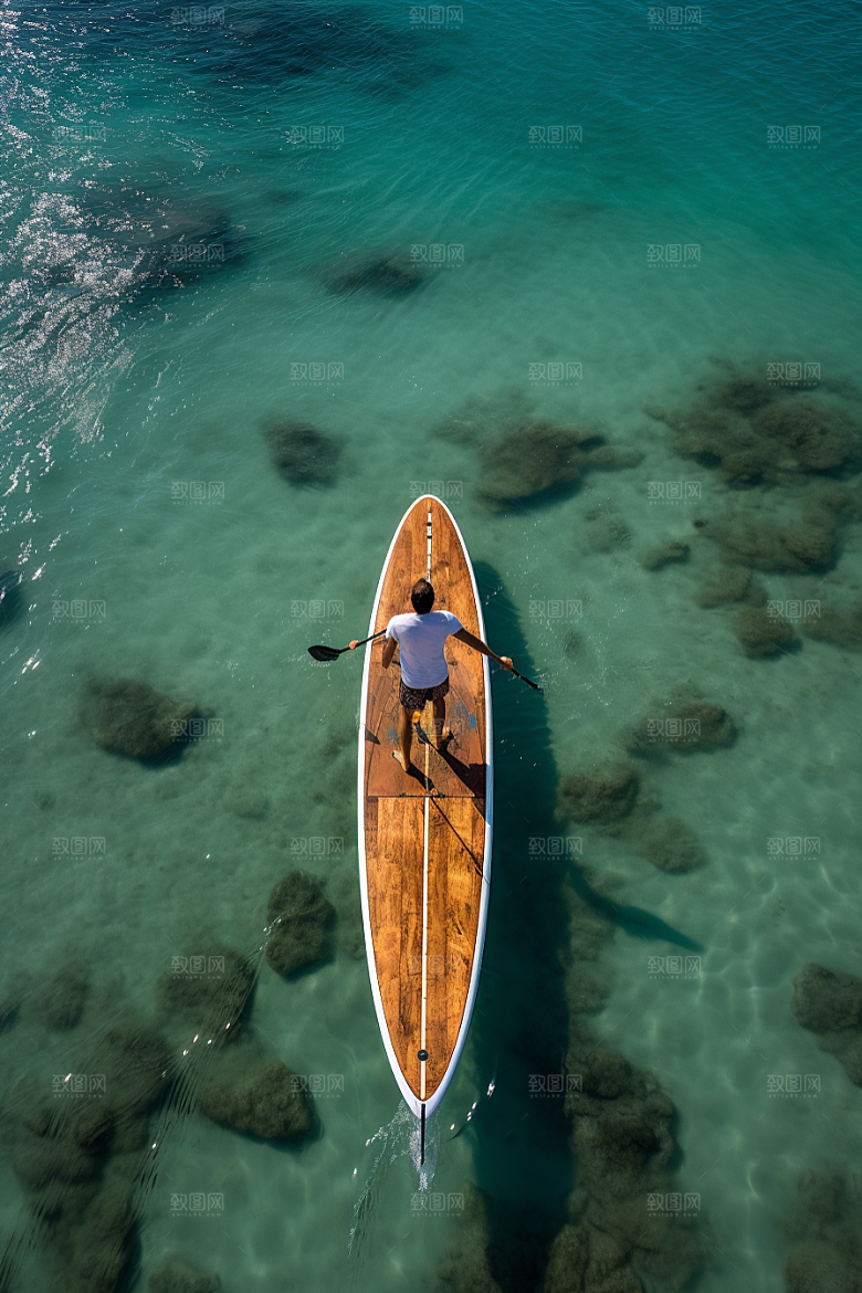 浆板运动湖泊河流划水摄影图