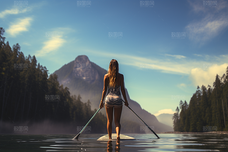 浆板运动自然水上运动摄影图