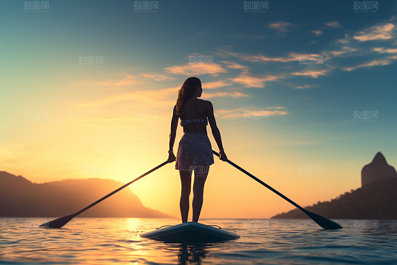 浆板运动水上运动自然摄影图