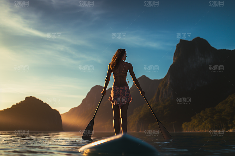 浆板运动划水自然摄影图