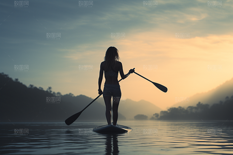 浆板运动水上运动自然摄影图
