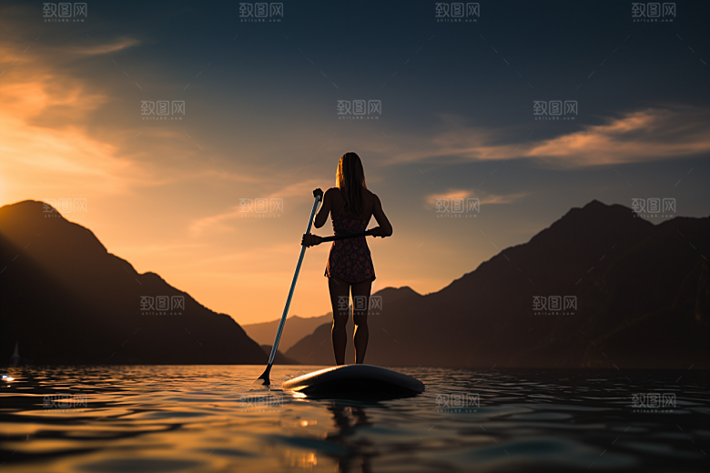 浆板运动划水水上运动摄影图