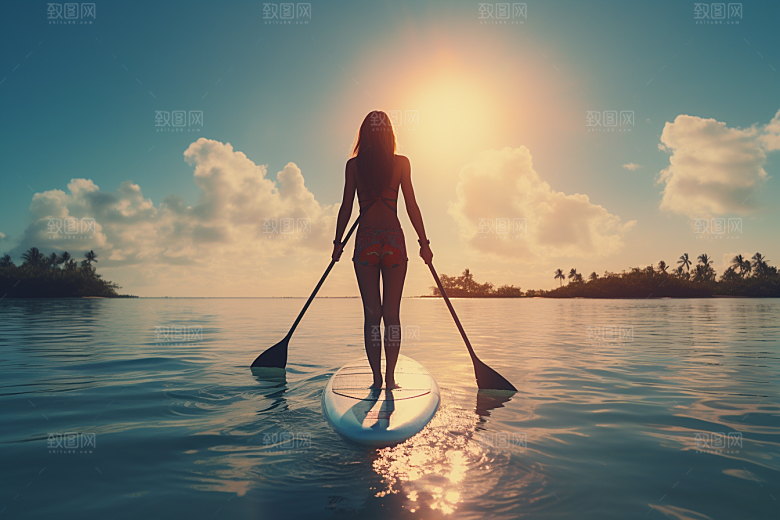 浆板运动划水健康摄影图
