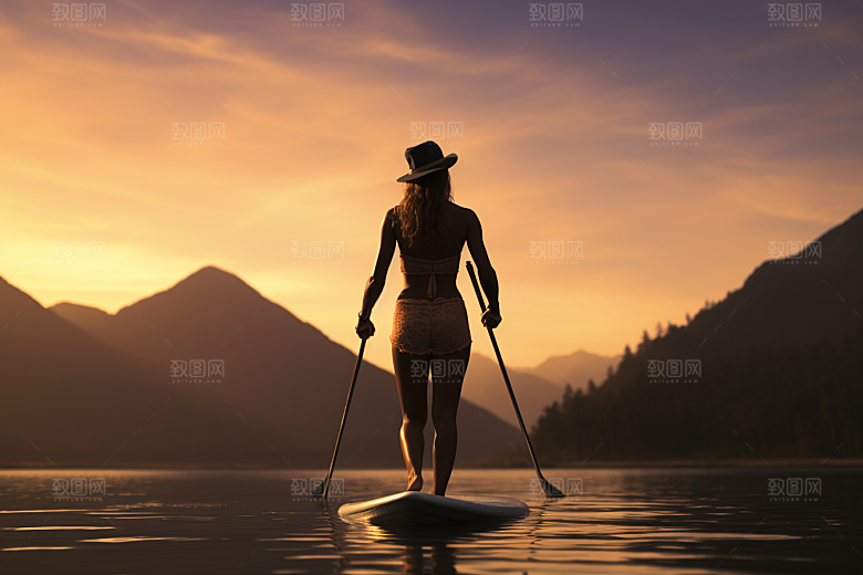 浆板运动湖泊河流健康摄影图