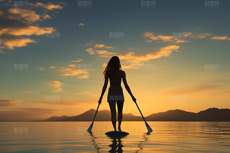 浆板运动划水健康摄影图