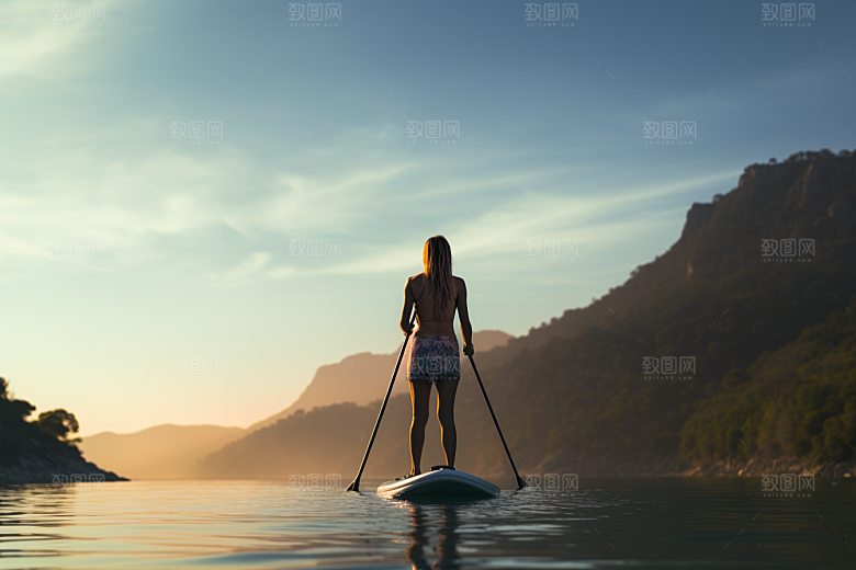 浆板运动划水水上运动摄影图