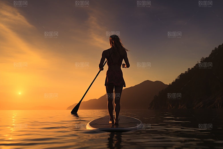 浆板运动健身划水摄影图