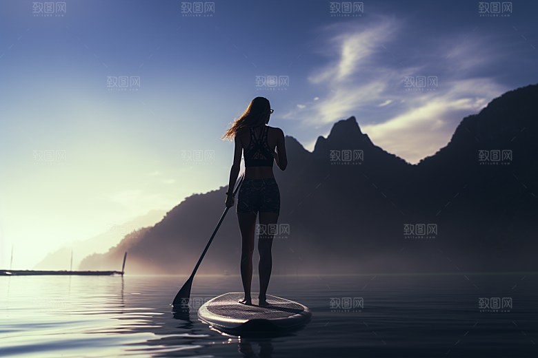 浆板运动野外划水摄影图