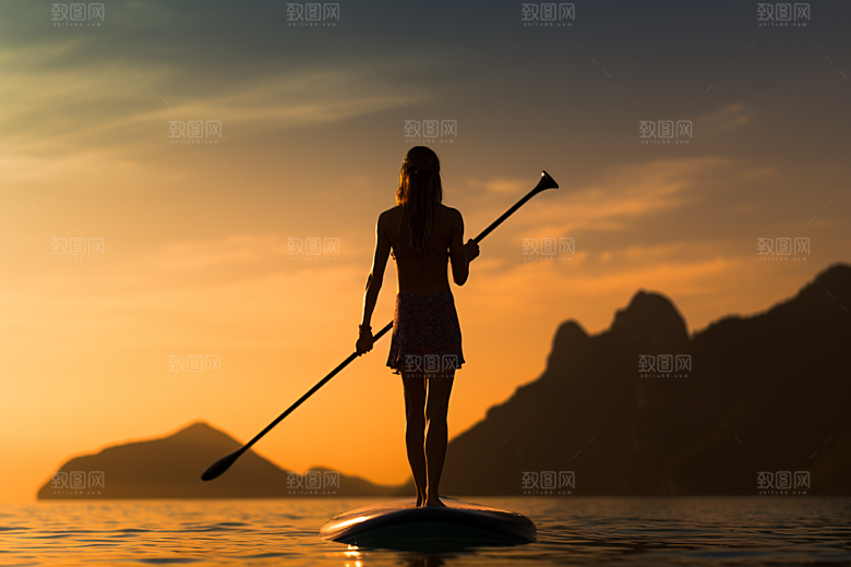 浆板运动高清湖泊河流摄影图