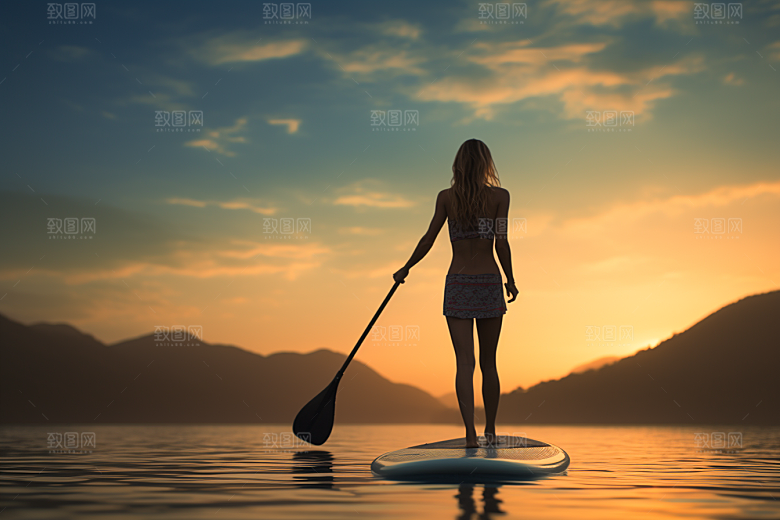 浆板运动划水湖泊河流摄影图
