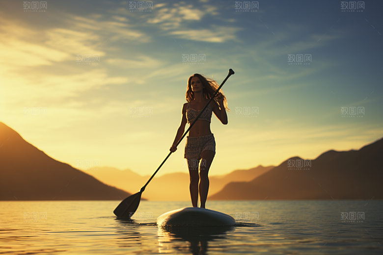 浆板运动湖泊河流高清摄影图