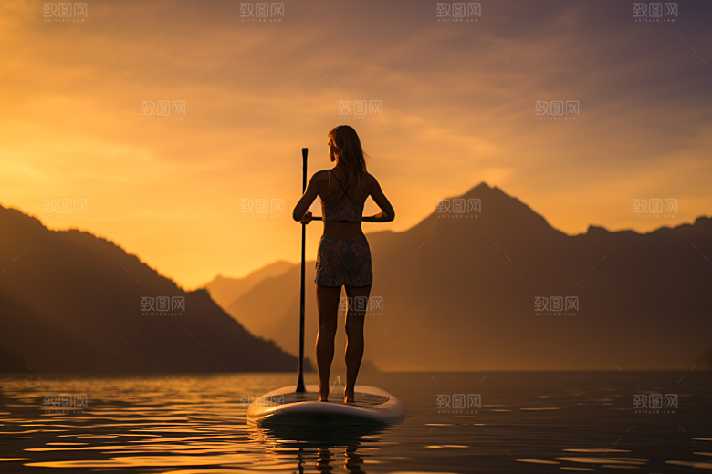 浆板运动划水水上运动摄影图