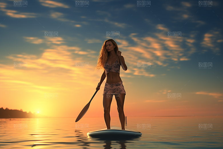 浆板运动湖泊河流健身摄影图