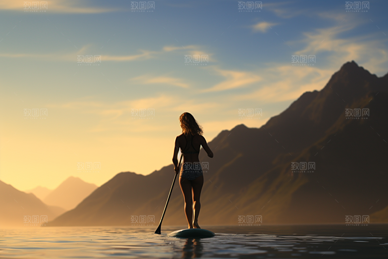 浆板运动自然划水摄影图