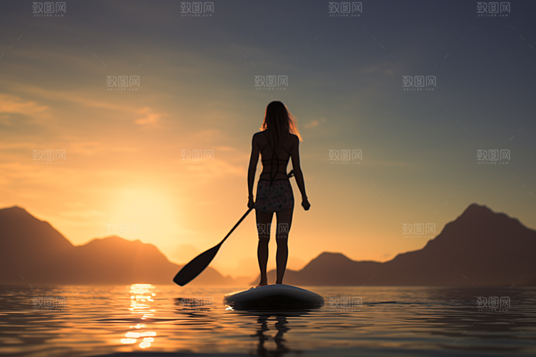 浆板运动健身划水摄影图