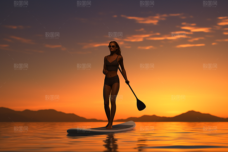 浆板运动划水健康摄影图