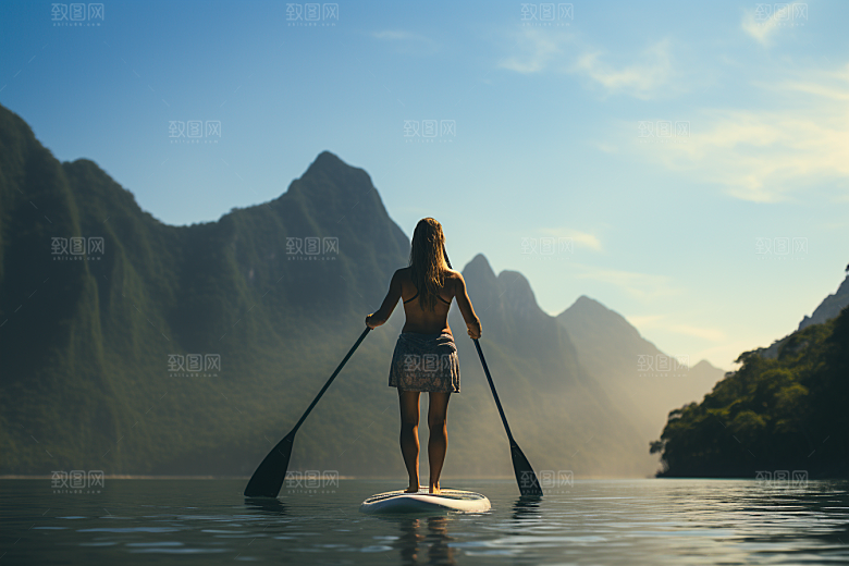 浆板运动野外健身摄影图