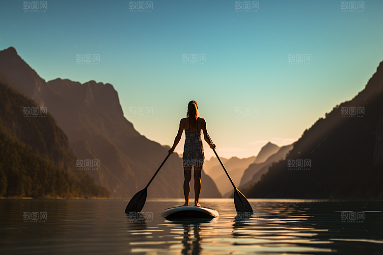 浆板运动水上运动自然摄影图