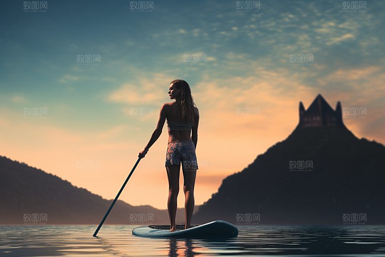 浆板运动水上运动健身摄影图