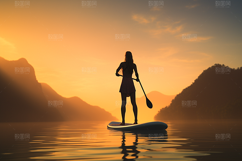 浆板运动湖泊河流健康摄影图