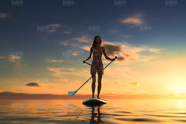 浆板运动自然划水摄影图