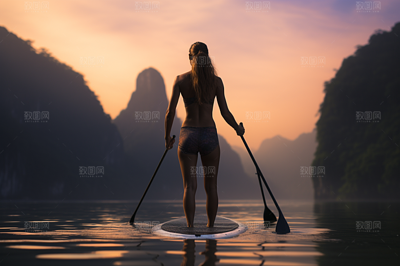 浆板运动水上运动划水摄影图