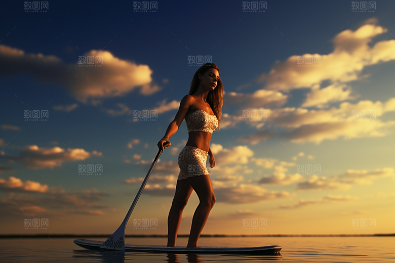 浆板运动划水湖泊河流摄影图