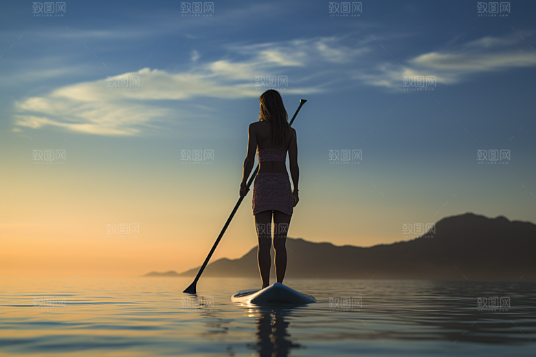 浆板运动野外湖泊河流摄影图