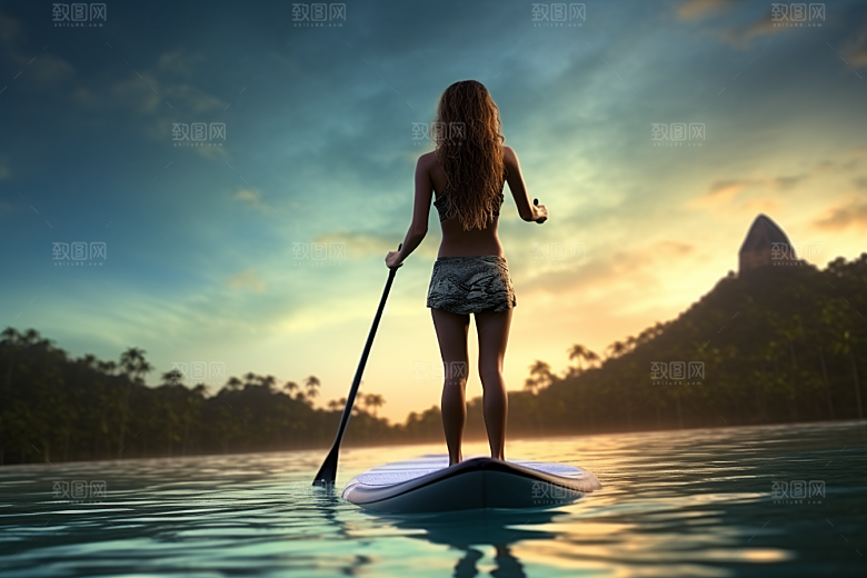 浆板运动湖泊河流健康摄影图