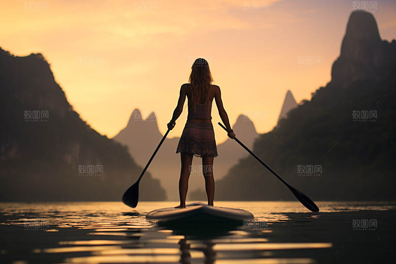 浆板运动水上运动划水摄影图
