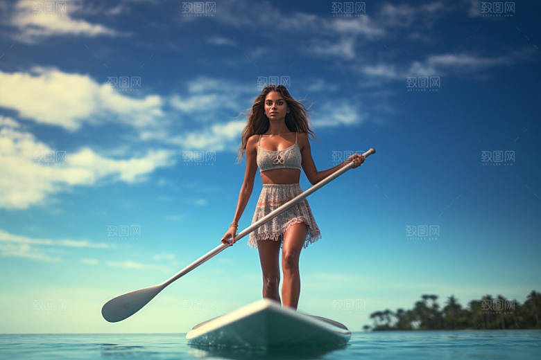 浆板运动划水水上运动摄影图