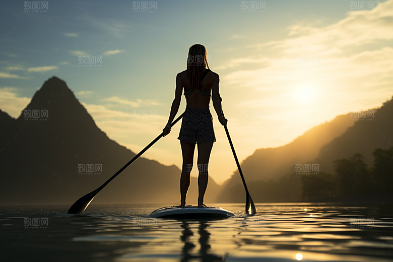 浆板运动水上运动湖泊河流摄影图